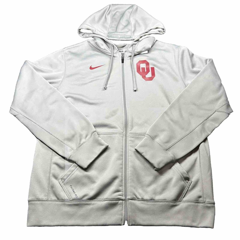 Oklahoma Sooners Nike Full-Zip Hoodie Mens M Gray Therma Fit‎ Hooded Sweatshirt